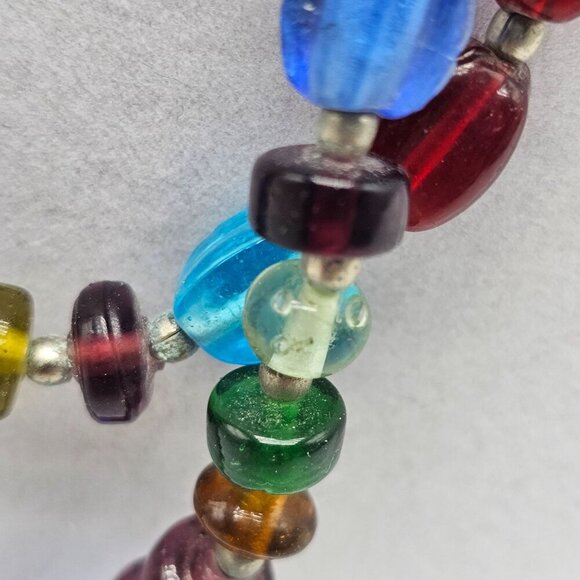 Abstract Boho Multicolor Beaded Necklace With Glass Beads Metal Accents - Picture 6 of 8